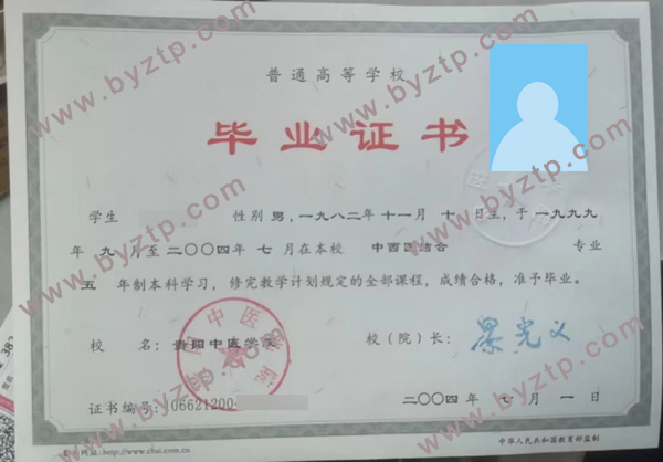 2004年贵阳中医学院毕业证样本-模板-原版图片