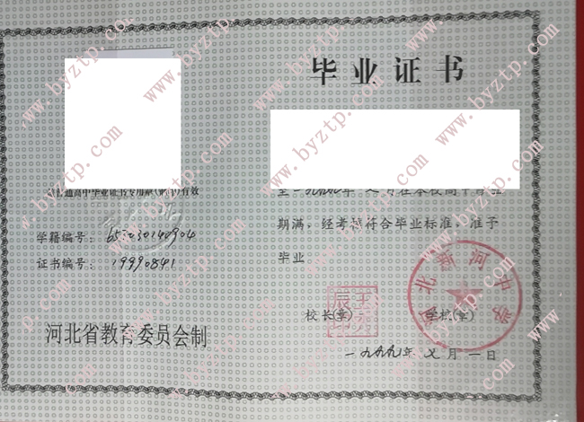 河北新河中学高中毕业证样本/图片/模板