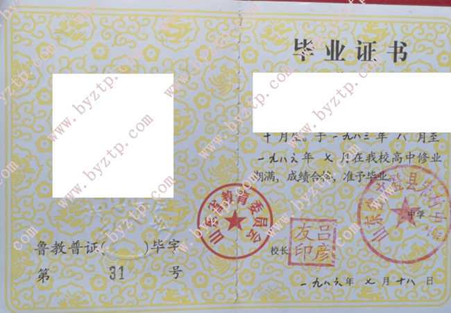 山东省文登县宋村中学高中毕业证样本图片.jpg