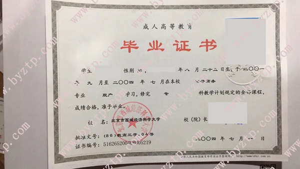 2004年北京市西城经济科学大学毕业证样本图片（模板）