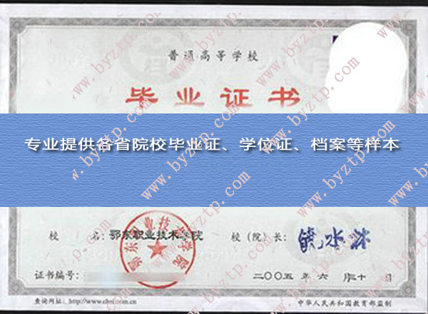 鄂东职业技术学院2005年毕业证模板图片