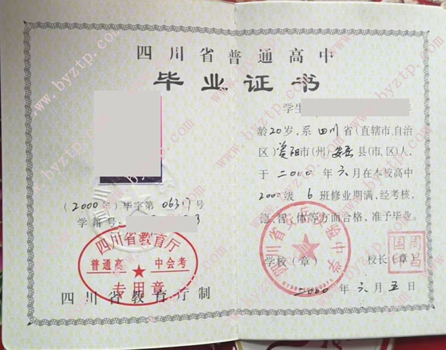 四川省安岳实验中学高中毕业证样本图片.jpg