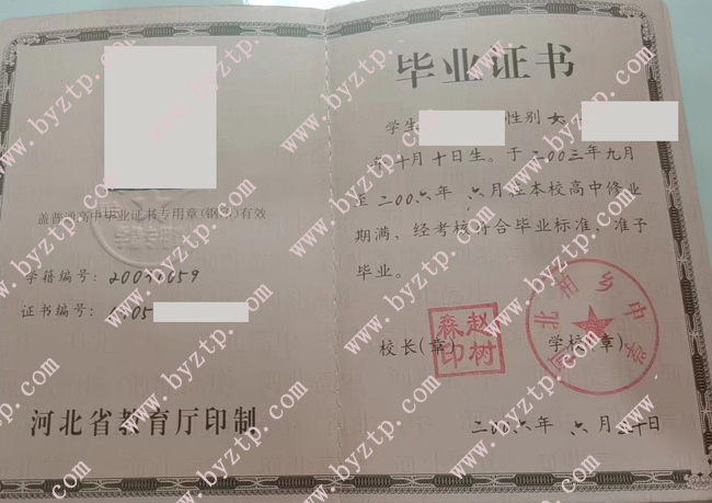 河北柏乡中学高中毕业证样本模板.jpg