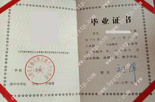 天津市东丽区职业教育中心学校中专毕业证样本模板.jpg