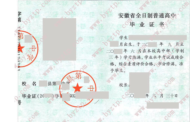 安徽省凤台县第一中学高中毕业证样本图片
