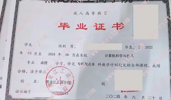 黑龙江工商学院毕业证模板样式/样本图片