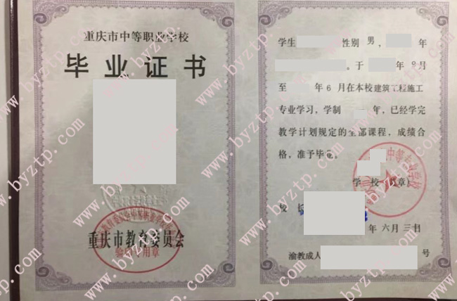 重庆市中等专业学校中专毕业证样本图片.jpg