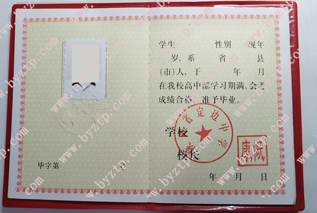 陕西省定边中学高中毕业证样本图片
