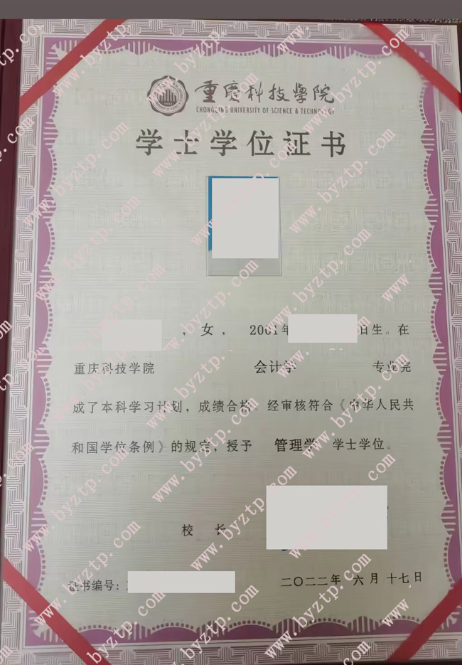 重庆科技学院学位证样本图片.jpg