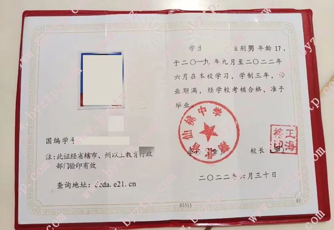 湖北省仙桃中学高中毕业证样本图片