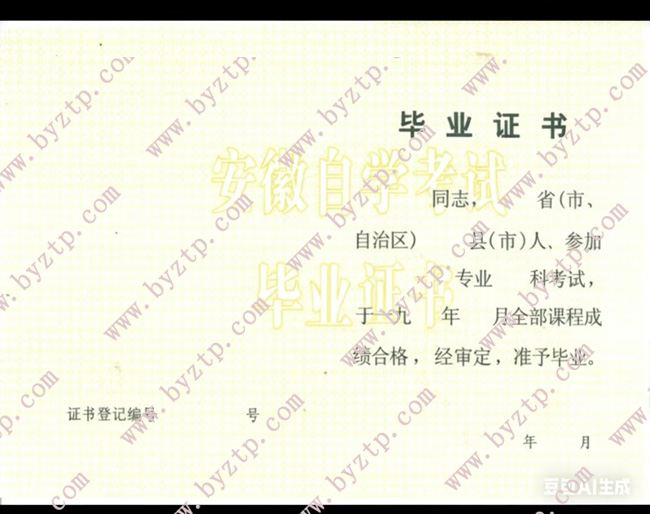 安徽省自考毕业证样本图片