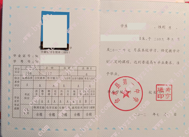 合水县第一中学高中毕业证样本图片