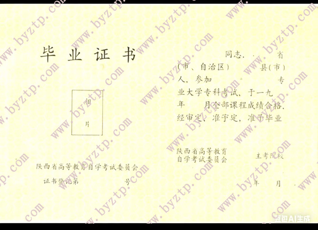 陕西省自考毕业证样本图片
