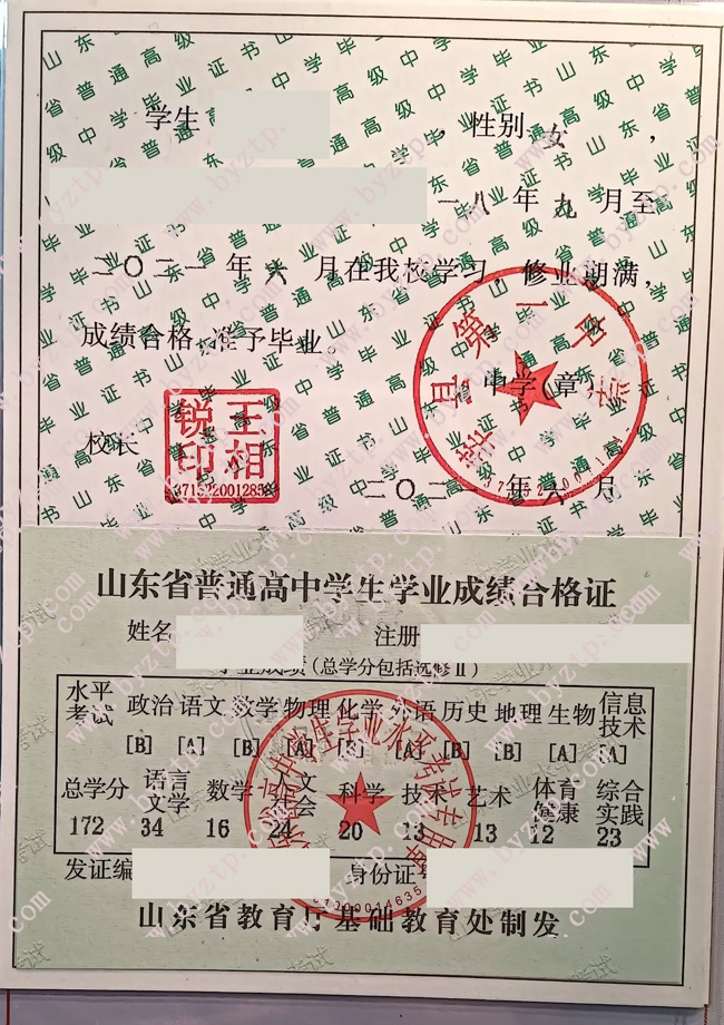 莘县第一中学高中毕业证样本图片