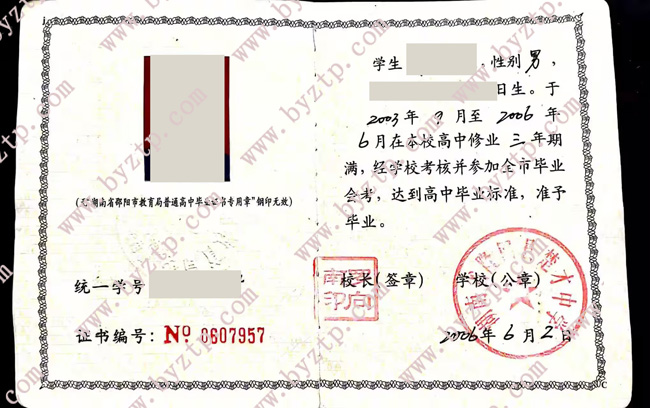 湖南省隆回县楚才中学高中毕业证样本图片