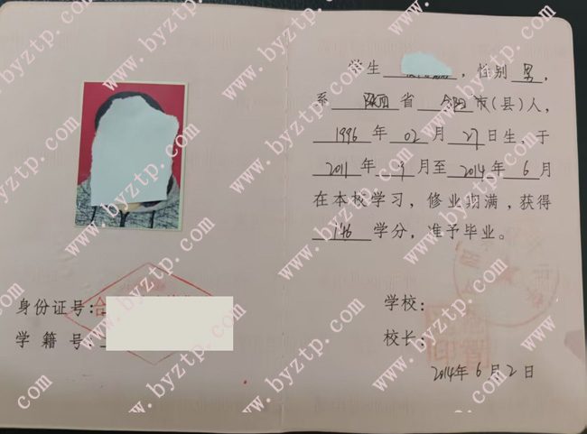 合阳县路井中学高中毕业证样本图片