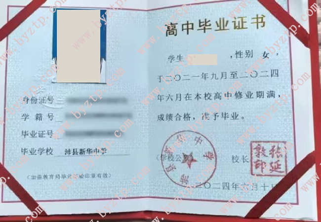 沛县新华中学高中毕业证样本图片