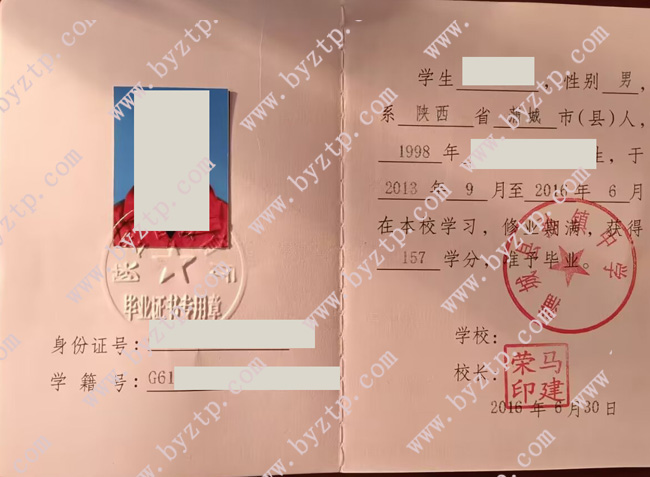 蒲城县孙镇中学高中毕业证样本图片