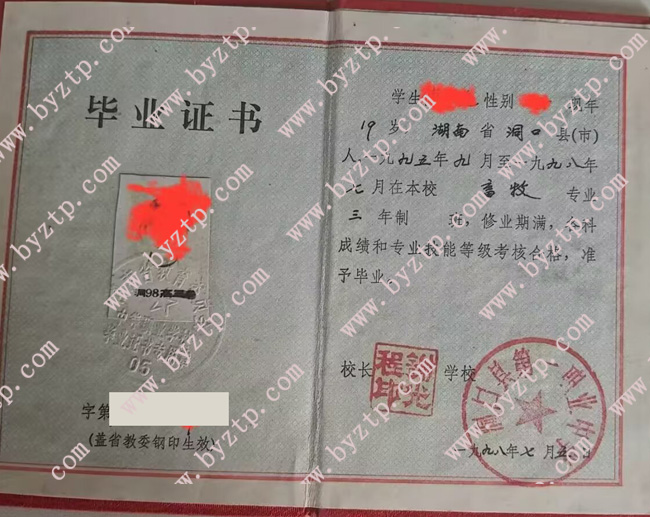 洞口县第一职业中学中专毕业证模板图片