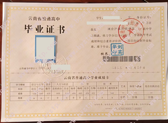 澜沧沪滇民族中学高中毕业证模板图片