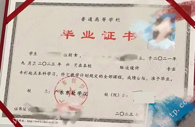 广东东软学院毕业证学位证模板图片