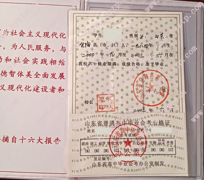 山东省定陶县第一中学高中毕业证样本模板