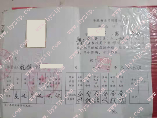 安徽省颍上县第二中学高中毕业证模板样本