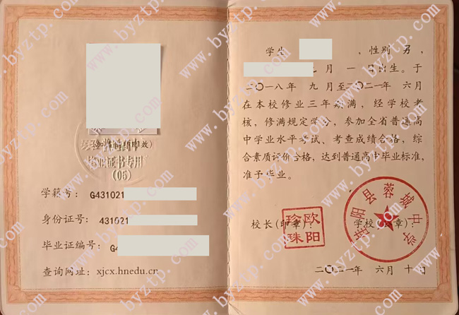 桂阳县蓉城中学高中毕业证模板样本