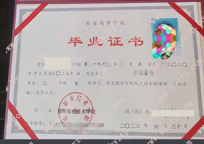 沧州职业技术学院毕业证样本模板.jpg