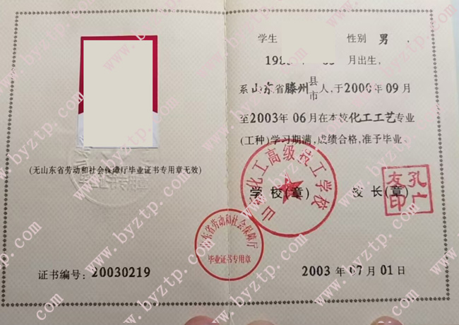 山东省化工高级技工学校毕业证模板样本1.jpg