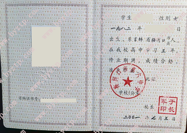 梅河口市第六中学高中毕业证模板样本