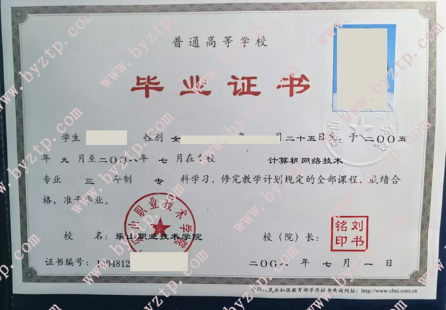 乐山职业技术学院毕业证样本模板1.jpg