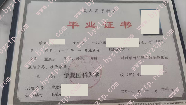 宁夏医科大学毕业证样本图片