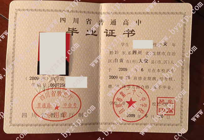 自贡市第22中学校高中毕业证样本模板.jpg 自贡市第22中学校高中毕业证样本模板.jpg