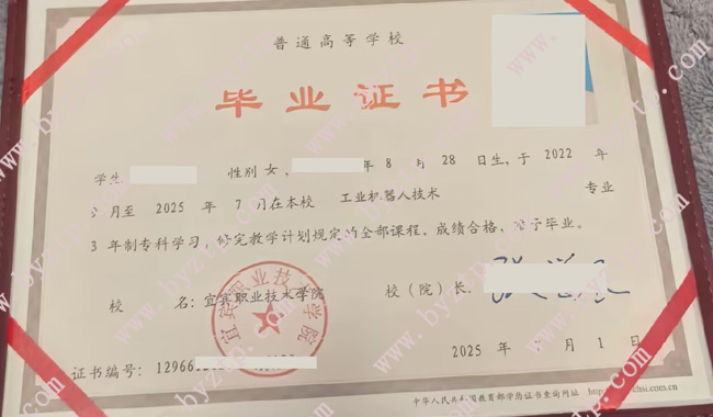 宜春职业技术学院毕业证样本模板